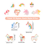 Opaque Resin Cabochons, Unicorn & Unicorn with Rainbow & Stars Rainbow & Rainbow, Mixed Color, 80pcs/set