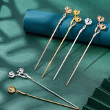 12Pcs 6 Style Alloy Hair Stick Findings, Vintage Decorative for Hair Diy Accessory, Flower Shape, Mixed Color, 2pcs/style
