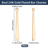 40Pcs 201 Stainless Steel Pendants, Bar, Real 18K Gold Plated, 31.5x3.5x0.5mm, Hole: 1.4mm