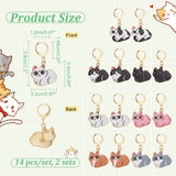 14Pcs 7 Style Cat Alloy Enamel Pendant Locking Stitch Markers, 304 Stainless Steel Stitch Markers, Mixed Color, 3.8cm, 2pcs/style