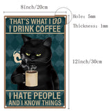 Iron Sign Posters, for Home Wall Decoration, Rectangle with Word That's What I Do I Drink Coffee, Cat Pattern, 300x200x0.5mm