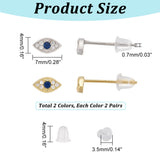 4 Pairs 2 Colors Blue Cubic Zirconia Evil Eye Tiny Stud Earrings, 925 Sterling Silver Jewelry for Women, Mixed Color, 4x7mm, Pin: 0.7mm, 2pairs/color