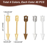 160Pcs 4 Colors Zinc Alloy Pendants, Arrow Charm, Mixed Color, 29~30x5x1.5~2mm, Hole: 1.4~2mm, 40pcs/color
