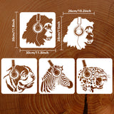 4Pcs 4 Styles Sea Animals Theme PET Hollow Out Drawing Painting Stencils, for DIY Scrapbook, Photo Album, 300x300mm, 1pc/style