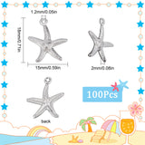 100Pcs 316 Surgical Stainless Steel Pendants, Starfish Charm, Stainless Steel Color, 18x15x2mm, Hole: 1.2mm