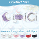 12Pcs 6 Colors Alloy Rhinestone Bead, Open Half Round, Silver, Mixed Color, 17~18x10mm