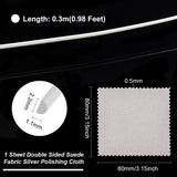 1Pc Sterling Silver Wire, Flat,  1 Sheet Double Sided Suede Fabric Silver Polishing Cloth, for Rings Bangles Jewelry Maknig, Silver, 2.2x1.1mm, about 0.98 Foot(0.3m)/pc