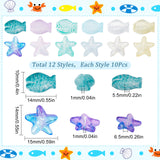 120Pcs 12 Style Transparent Spray Painted Glass Beads, Starfish & Fish, Mixed Color, 14x10~15x5.5~6.5mm, Hole: 1mm, 10pcs/color