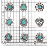 24Pcs 12 Styles Synthetic Turquoise Pendants, Geometric Charms, with Rack Plating Antique Silver Tone Alloy Findings, Teardrop & Flower & Heart, Mixed Shapes, Antique Silver, 34~35x25~32.5x5mm, Hole: 1.6~3mm, 2pcs/style