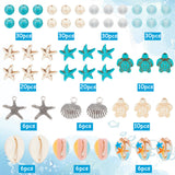 DIY Jewelry Making Finding Kit, Including Dyed Synthetic Magnesite & Turquoise & Howlite & Glass & Natural Shell Beads, Alloy Pendants, Turtle & Starfish & Round, Mixed Color, 210Pcs/box