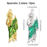 12Pcs 2 Colors Alloy Enamel Big Pendants, San Judas Tadeo, Religion, Platinum & Golden, 52.5x18.5x3.5mm, Hole: 2.5mm, 6pcs/color