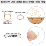 300Pcs Brass Open Jump Rings, Long-Lasting Plated, Round Ring, Real 18K Gold Plated, 20 Gauge, 8x0.8mm, Inner Diameter: 6.4mm