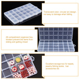 Polypropylene(PP) Bead Storage Containers, 28 Compartments Organizer Boxes, with Hinged Lid, Rectangle, Clear, 22.5x13.3x1.4cm, Hole: 16.5x6.5mm, Compartment: 3x3cm