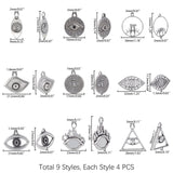 Tibetan Style Alloy Pendants & Cabochons & Pendants Rhinestone Setting, Eye, Antique Silver, 74x72x17mm, 36pcs/box