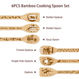 6Pcs Bamboo Spoons & Knifes & Forks, Flatware for Dessert, Fairy Pattern, 60x300mm, 6 style, 1pc/style, 6pcs/set
