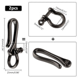 2Pcs Brass Shackle Clasps with Brass S Hook Clasps, Car Keychain for Men Wallet Chain Accessory, Gunmetal, 65x25x15mm, Hole: 3mm