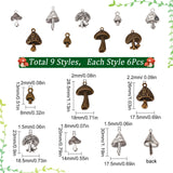 54Pcs 9 Style Tibetan Style Alloy Pendants, Mushroom, Antique Bronze & Antique Silver, 13~30x8~19x3~5mm, Hole: 1.5~2.2mm, 6pcs/style