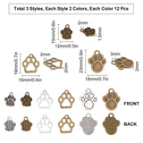 Tibetan Style Alloy Pendants, Dog Paw Prints, Mixed Color, 5~23x7.2~18x1.5~2mm, 72pcs/box