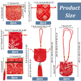 12Pcs 6 Styles Silk Packing Pouches Set, Including Vintage Scented Sachet Perfume Drawstring Bag and Zipper Jewelry Gift Bag, with Tassel and Beads, Mixed Patterns, Red, 10.9~34cm, 2pcs/style