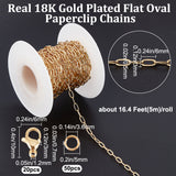 DIY Chain Bracelet Necklace Making Kit, Including Brass Paperclip Chains & Jump Rings, 304 Stainless Steel Lobster Claw Clasps, Real 18K Gold Plated, Chain: 5M/set