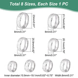 8Pcs 8 Size 201 Stainless Steel Grooved Finger Ring for Men Women, Stainless Steel Color, Inner Diameter: US Size 5 1/4~14(15.9~23mm), 1Pc/size
