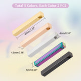 10Pcs 5 Colors 304 Stainless Steel Polished Pendant, Bar, Mixed Color, 40x4.5x5mm, Hole: 4mm, 2pcs/color