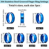 18Pcs 6 Size 304 Stainless Steel Grooved Finger Ring Settings, Ring Core Blank, for Inlay Ring Jewelry Making, Blue, US Size 6 1/2~13(16.9~22.2mm), 3Pcs/size