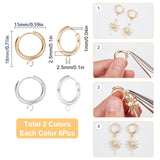 12Pcs 2 Colors 201 Stainless Steel Huggie Hoop Earring Findings, with Horizontal Loop and 316 Surgical Stainless Steel Pin, Mixed Color, 18x15x2.5mm, Hole: 2.5mm, Pin: 1mm, 6pcs/color