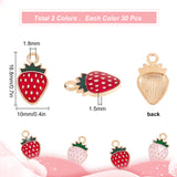 Light Gold Plated Alloy Enamel Pendants, Strawberry, Mixed Color, 16.8x10x1.5mm, Hole: 1.8mm, 30pcs/color