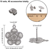 304 Stainless Steel Stud Earring Findings, with Loop, Flower, Stainless Steel Color, 7.4x7.2x1.7cm, 20pcs/box