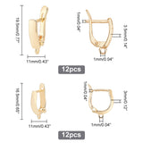 24Pcs 2 Style Brass Hoop Earring Findings, with Latch Back Closure and Horizontal Loops, Real 18K Gold Plated, 16.5~19.5x11x2.5~3.5mm, Hole: 1mm, Pin: 1mm, 12Pcs/style
