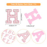 Cloth Iron on/Sew on Patches, Costume Accessories, Appliques, with Glass Rhinestone and ABS Pearl Beads, Letter A to Z, Pink, 43.5~51x20~51x5.5mm, 26pcs/set