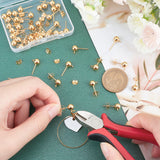 40Pcs 304 Stainless Steel Stud Earring Findings, with Loop and Ear Nut/Earring Backs, Real 24K Gold Plated, 9mm, Hole: 1.8mm, Pin: 0.8mm, Ball: 6mm