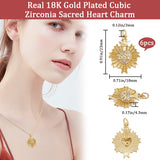 6Pcs Rack Plating Brass Micro Pave Cubic Zirconia Pendants, with Jump Ring, Long-Lasting Plated, Cadmium Free & Lead Free, Sacred Heart Charm, Real 18K Gold Plated, 23x18x4.3mm, Hole: 3mm