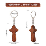 12Pcs 2 Colors Natural Wood Pendant Keychain, with Iron Key Ring, for Handbag Backpack Car Key Decoration, Religion, Mixed Color, 11.9cm, 6pcs/color
