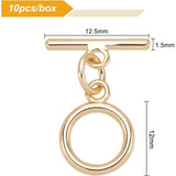 Brass Toggle Clasps, with Jump Rings, Nickel Free, Ring, Real 18K Gold Plated, Ring: 12x9x1.5mm, Hole: 1.2mm, Bar: 12.5~14x1.5mm, Hole: 1.2mm, Jump Ring: 5x0.8mm, 10sets/box