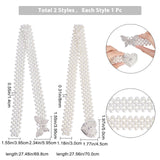 2Pcs 2 Style ABS Plastic Pearl Braided Stretch Chain Belts with Alloy Oval Clasp, Heart & Butterfly Crystal Rhonestont Waist Chains for Wedding Party, White, 27-1/2 inch(69.8cm) and 27-1/2 inch(70cm), 1Pc/style