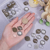 DIY Link Making, Tibetan Style Alloy Link Cabochon Bezel Settings and Transparent Glass Cabochons, Flat Round, Mixed Color, 10.8x7.4x1.8cm, 64pcs/box
