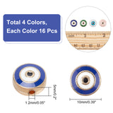 Alloy Enamel Beads, Flat Round with Evil Eye, Mixed Color, 10x5mm, Hole: 1.2mm, 4 colors, 16pcs/color, 64pcs/Box