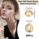 80Pcs Brass Beads Frames, Long-Lasting Plated, Round Ring, Real 24K Gold Plated, 6x2.5mm, Hole: 1mm