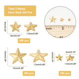 600Pcs 3 Style Star Brass Cabochons, Costume Accessories, for Clothes, Bag Pants, Shoes, Golden, 4~10x4~10x1.5~2mm, 200pcs/style