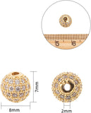 Rack Plating Brass Cubic Zirconia Beads, Long-Lasting Plated, Round, Clear, Golden, 8x7mm, Hole: 2mm, 10pcs/box