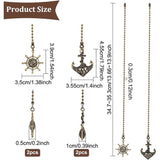 4Pcs 2 Styles Tibetan Style Alloy Ceiling Fan Pull Chain Extenders, with Iron Ball Chain, Anchor & Helm, Ocean Theme, Antique Bronze, 347~353mm, 2pcs/style