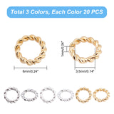 60Pcs 3 Colors Brass Soldered Jump Rings, Closed Jump Rings, Twist Ring, Mixed Color, 6x1mm, Inner Diameter: 3.5mm, 20pcs/color