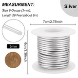 Custom Round Aluminum Wire, Platinum, 9 Gauge, 3mm, about 26.25 Feet(8m)/Roll