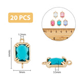 20Pcs 5 Colors Brass Glass Connector Charms, Rectangle Links, Golden, Faceted, Mixed Color, 16x9x3.5mm, Hole: 1.2mm, 4pcs/color