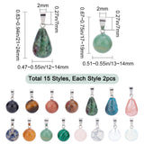 30Pcs 15 Colors Gemstone Pendants, with Platinum Tone Brass Findings, Round & Teardrop, 17~19x13~14mm, Hole: 2x7mm
