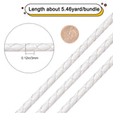 Braided Cowhide Cord, Leather Jewelry Cord, Jewelry DIY Making Material, White, 3mm, about 5m/bundle