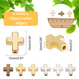 60Pcs 6 Colors Tibetan Style Alloy Beads, Cadmium Free & Nickel Free & Lead Free, Cross, Mixed Color, 15x12x5mm, 10pcs/color