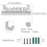 Fashion Iron Medal Hanger Holder Display Wall Rack, 20 Hooks, with Screws, Word SOCCER, Silver Color Plated, 139x400mm